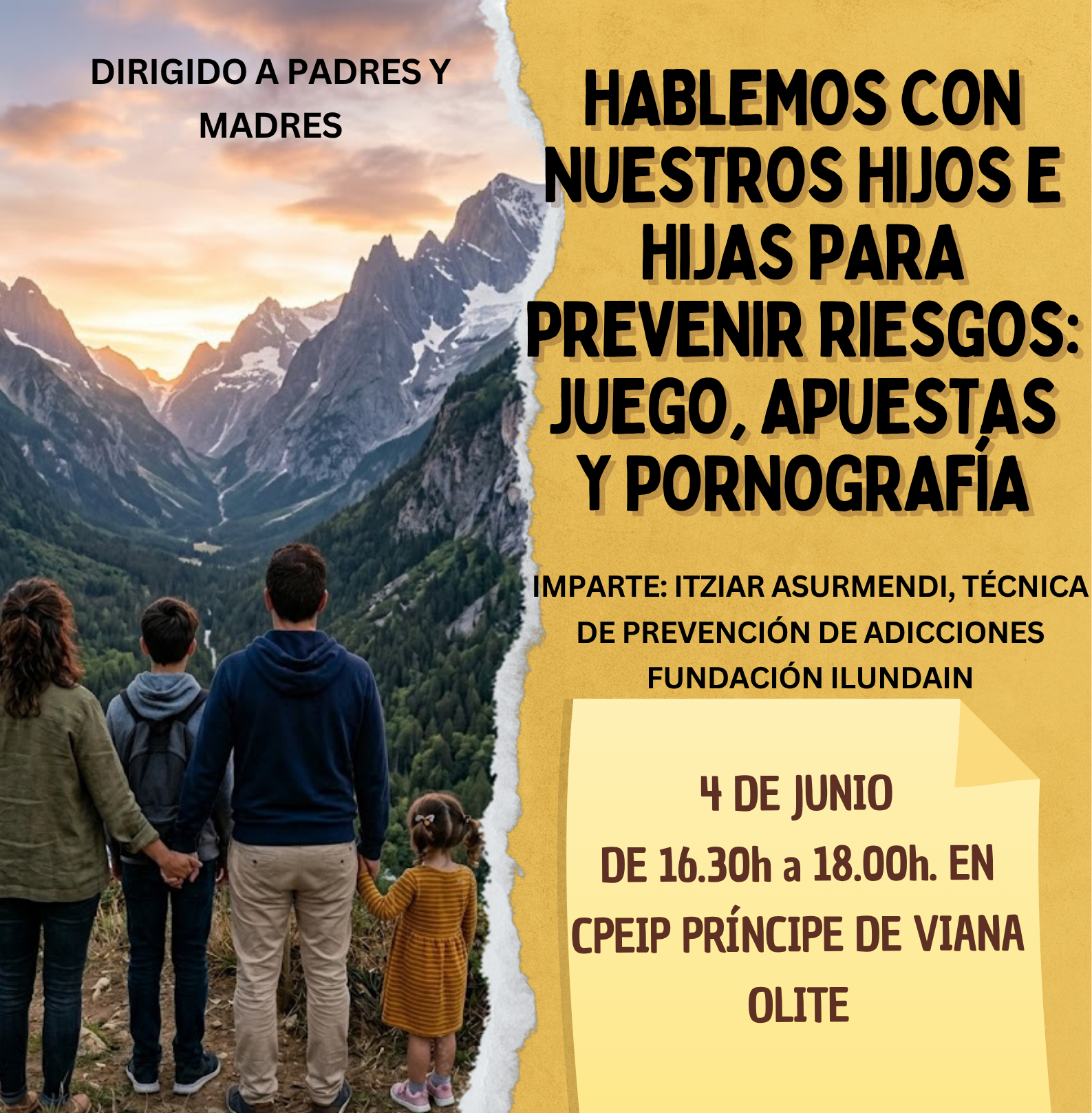 Charla para familias: Hablemos con nuestros hijos e hijas para prevenir riesgos: juego, apuestas y pornografía